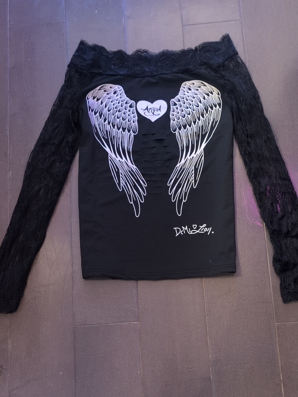 BRAND NEW Black Lace Sleeve Angel Wing Off-Shoulder Top